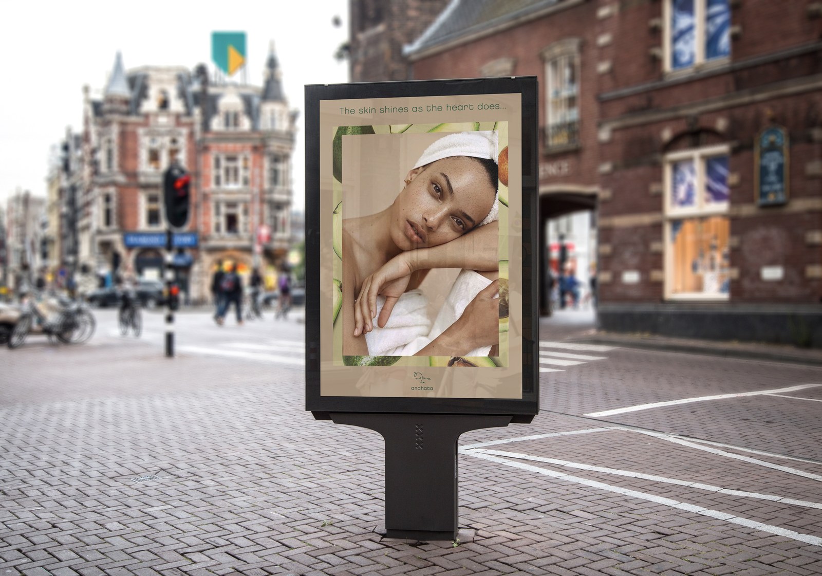 Anahata citylight billboard advertisement — 'The skin shines as the heart does'
