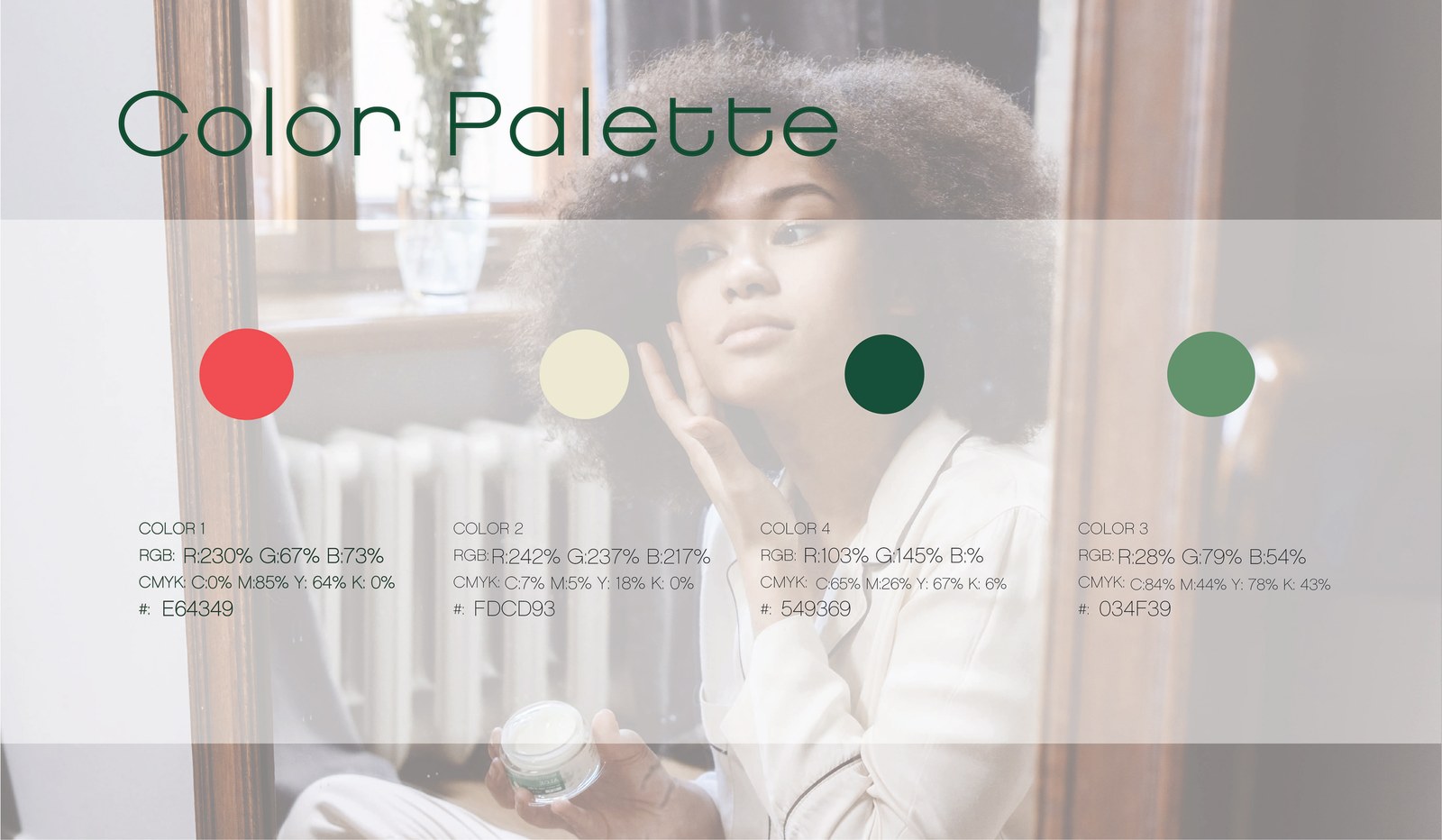 Anahata color palette — coral, cream and botanical green