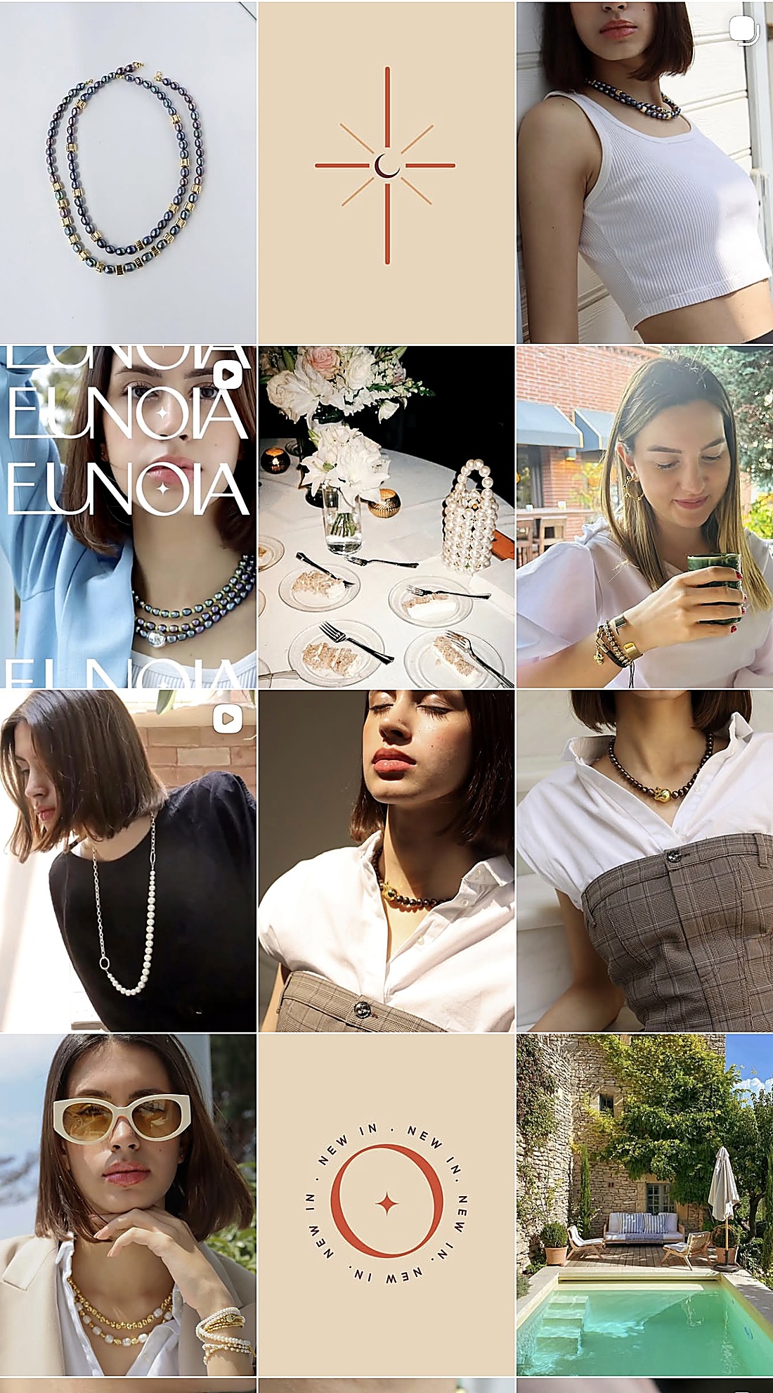 Eunoia Instagram feed grid — jewelry, lifestyle and campaign photography