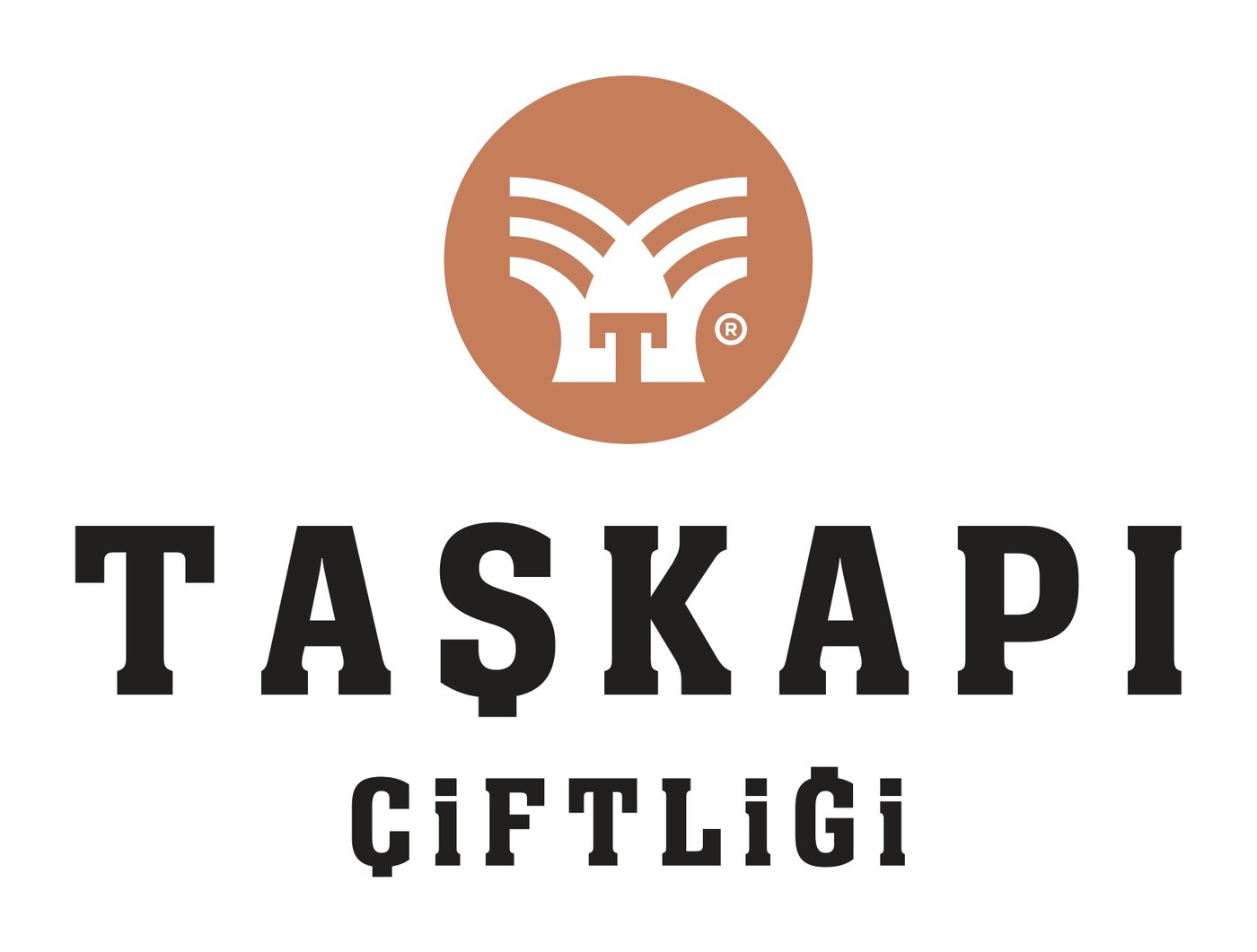 Taşkapı Çiftliği monogram and wordmark in position, terracotta and black on white